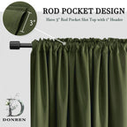 Donren 108 Inch Extra Length Blackout Curtains For Villa Bedroom, Dark Green Room Darkening Thermal Insulated Window Panels For Patio (52' Wide X 108' Long,Olive,2 Pieces)