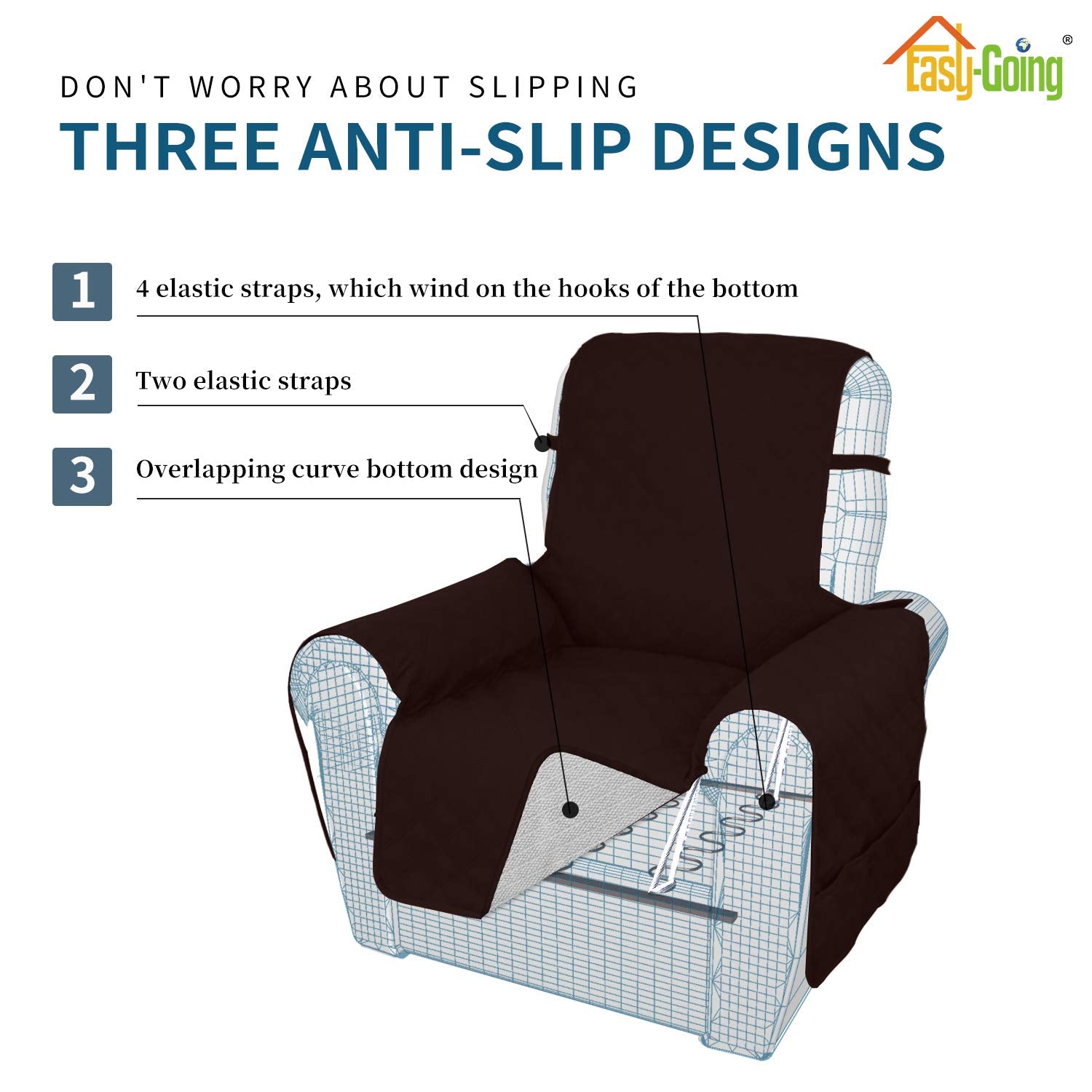 Easy-Going Sofa Slipcover Waterproof Recliner Chair Cover Non-Slip Fabric Couch Cover For Living Room Washable Furniture Protector For Pets Kids Children Dog Cat (Recliner, Chocolate)