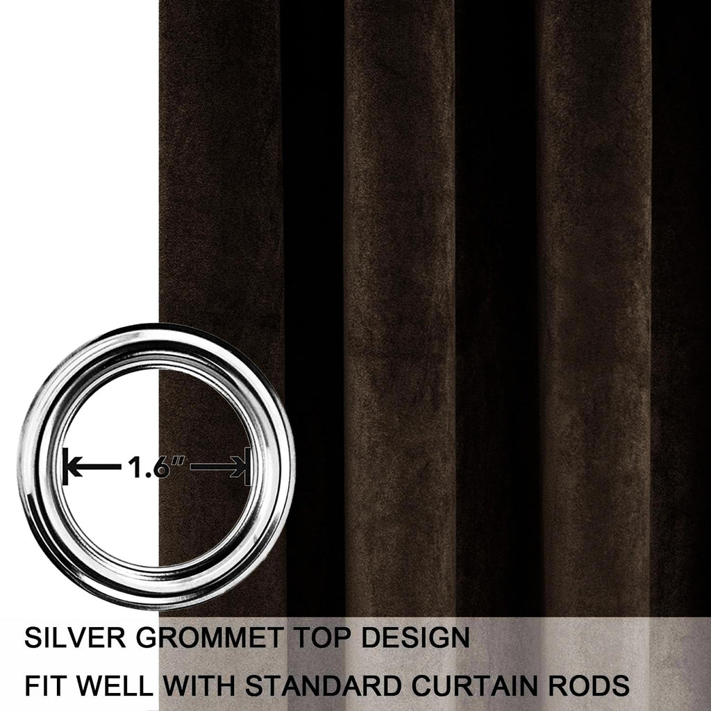Smiletime Brown 90In Long Velvet Curtains With Grommet, Thermal Insulated Super Soft Privacy Noise Reducing Light Blocking Velve