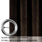 Smiletime Brown 90In Long Velvet Curtains With Grommet, Thermal Insulated Super Soft Privacy Noise Reducing Light Blocking Velve
