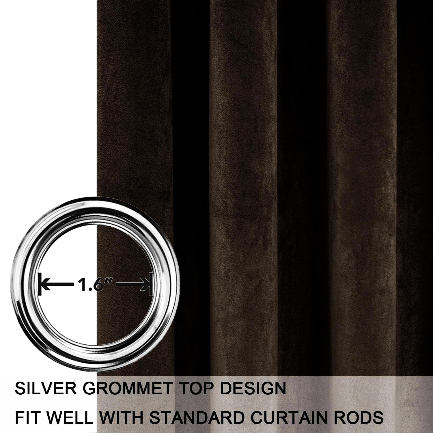 Smiletime Brown 90In Long Velvet Curtains With Grommet, Thermal Insulated Super Soft Privacy Noise Reducing Light Blocking Velve