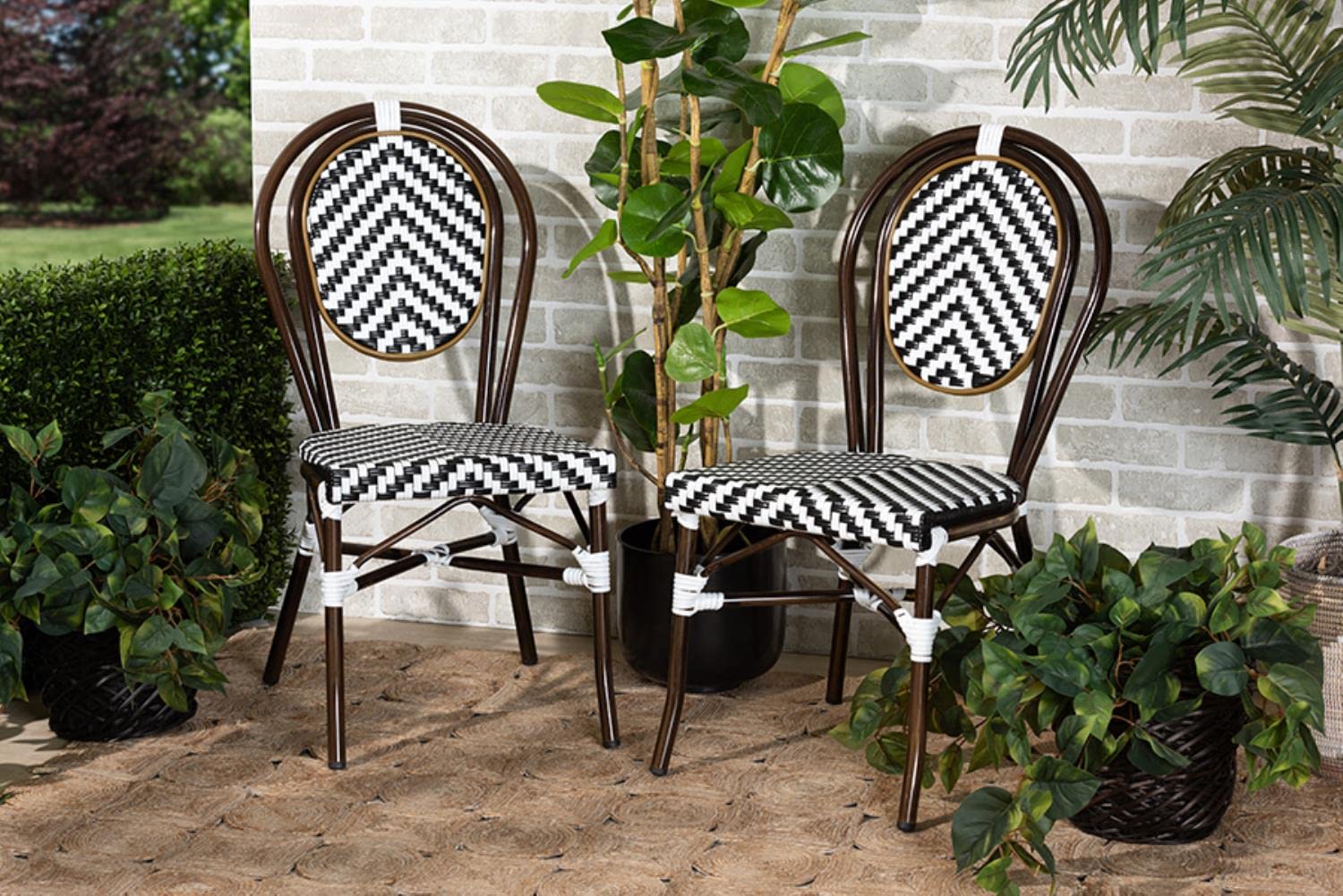 Alaire Weaving and Metal 2-Piece Outdoor Dining Chair Set - Thumbnail 4