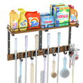 Broom and Mop Organizer Wall Hanging with Cleaning Supplies Organizer,Brown