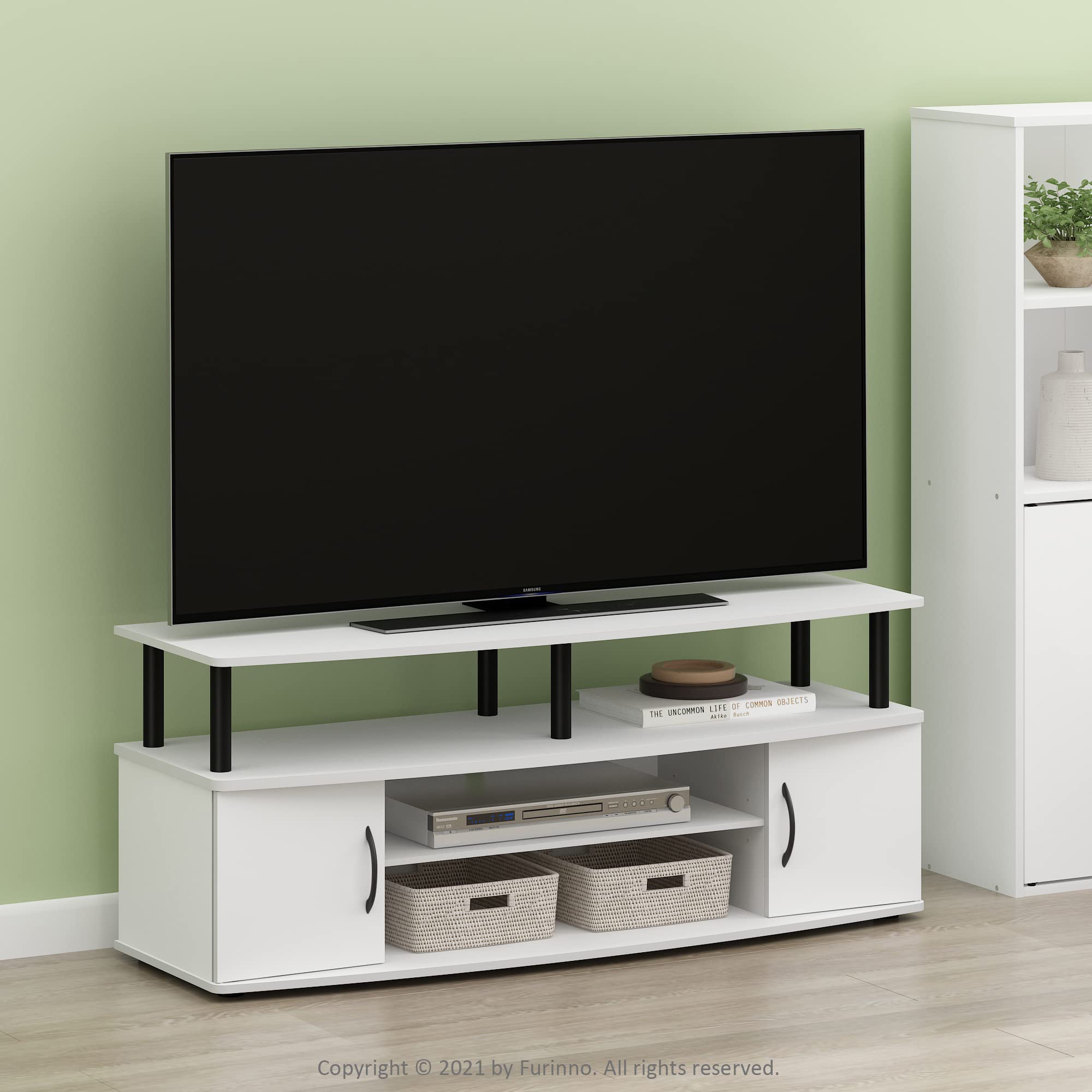 Furinno Jaya Entertainment Center Stand Unit/TV Desk for up to 55 inch, White/Black