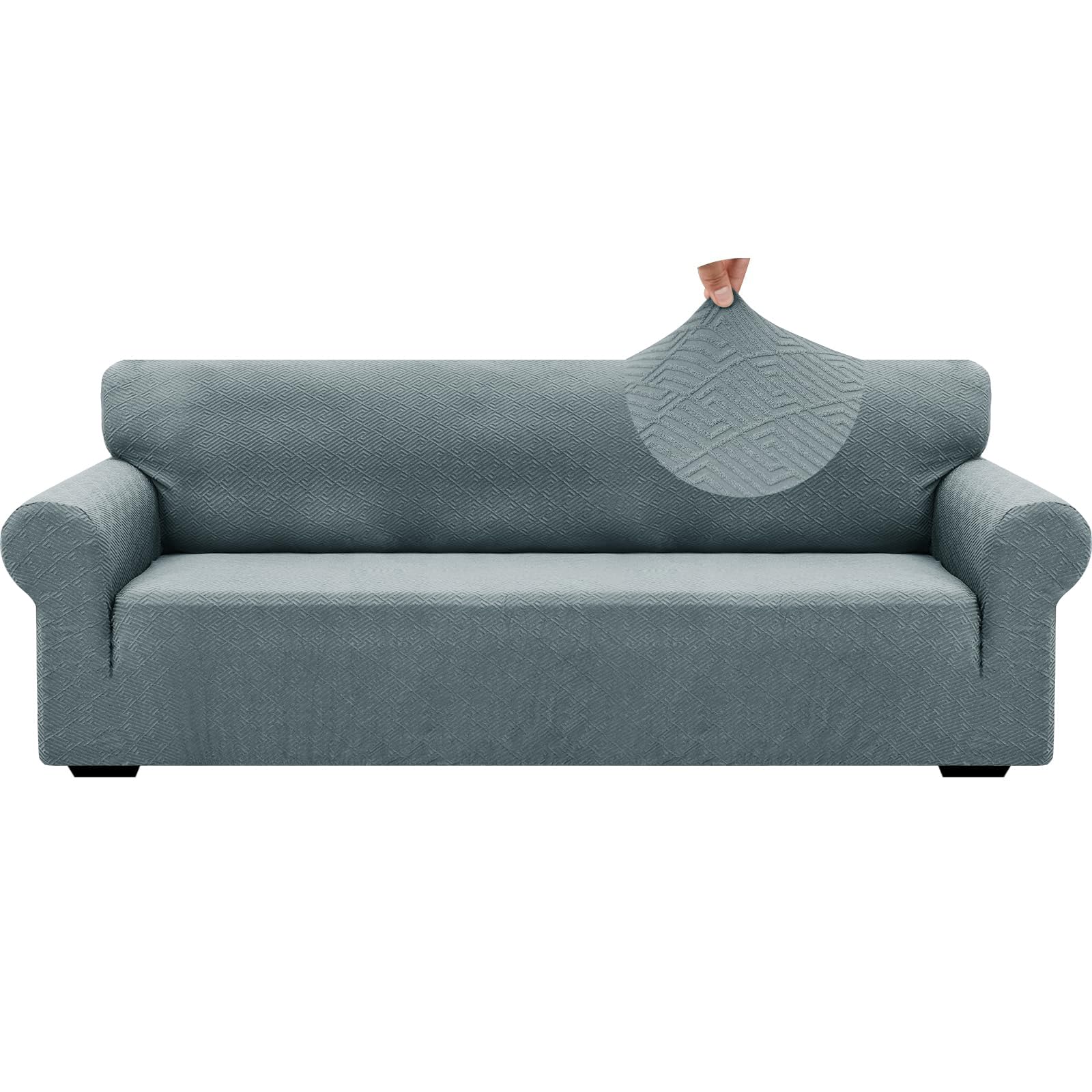Znsayotx 1 Piece Jacquard Couch Covers For 3 Cushion Couch High Stretch Sofa Cover For Pets Dogs Anti Slip Extra Large Sofa Slipcovers Furniture Protector (X-Large, New Pattern Light Grey)