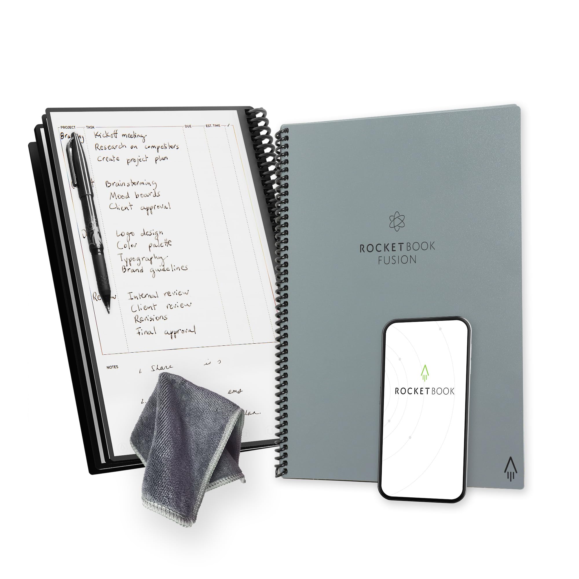 Rocketbook Fusion Reusable Undated Productivity Planner, Letter Size 8.5X11, Gray - Goals, Monthly And Weekly Calendar, Daily To