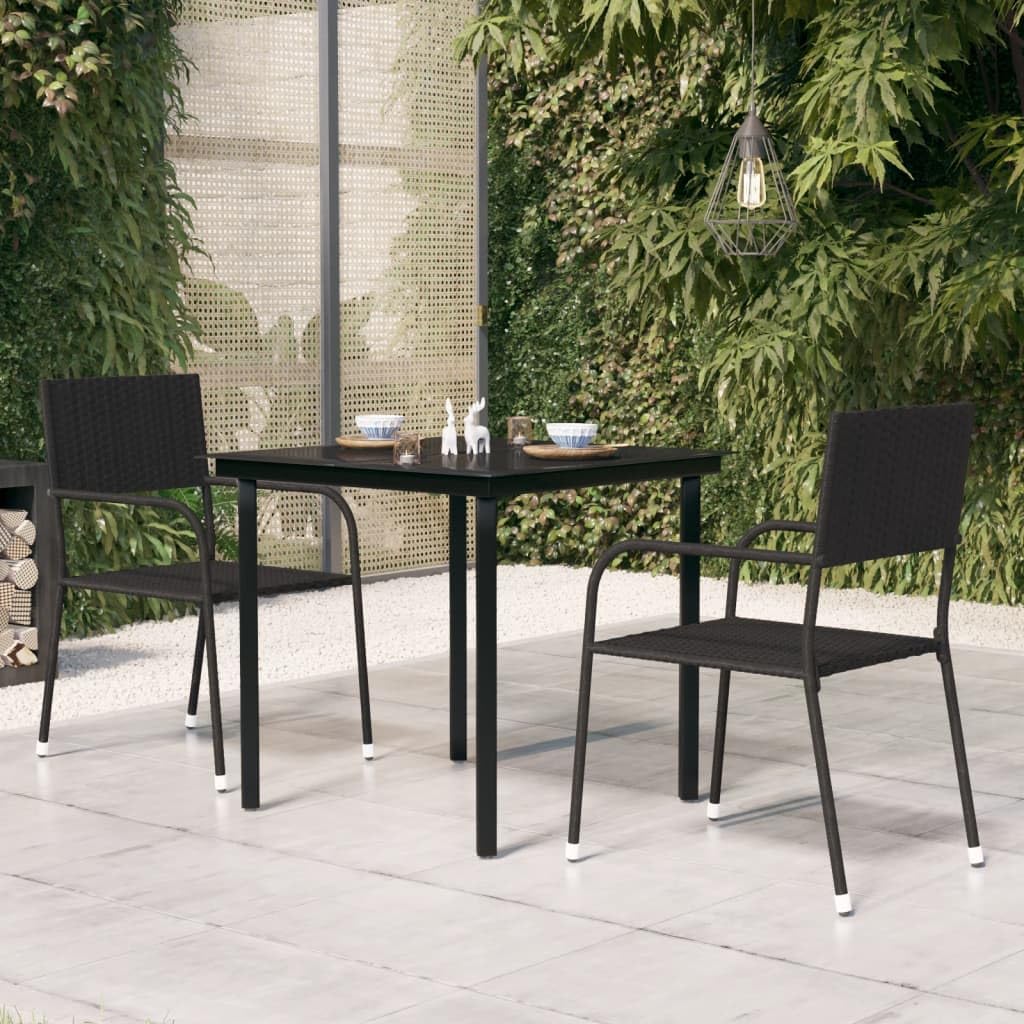vidaXL Outdoor Dining Table - 31.5" Steel/Glass Square Patio Table for Garden, Balcony, and Deck - Black