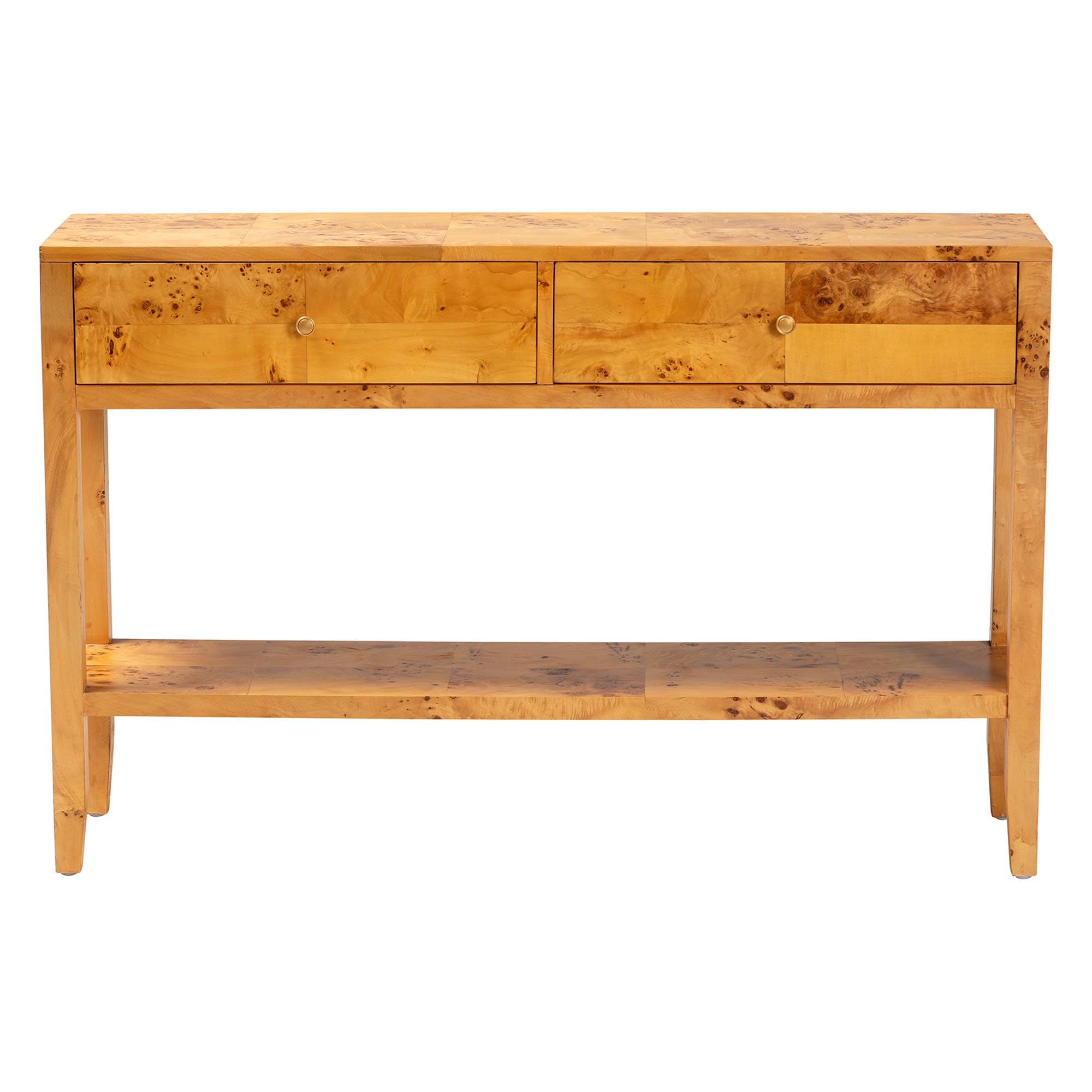 bali & pari Ghina Natural Light Mappa Burl Wood 2-Drawer Console Table
