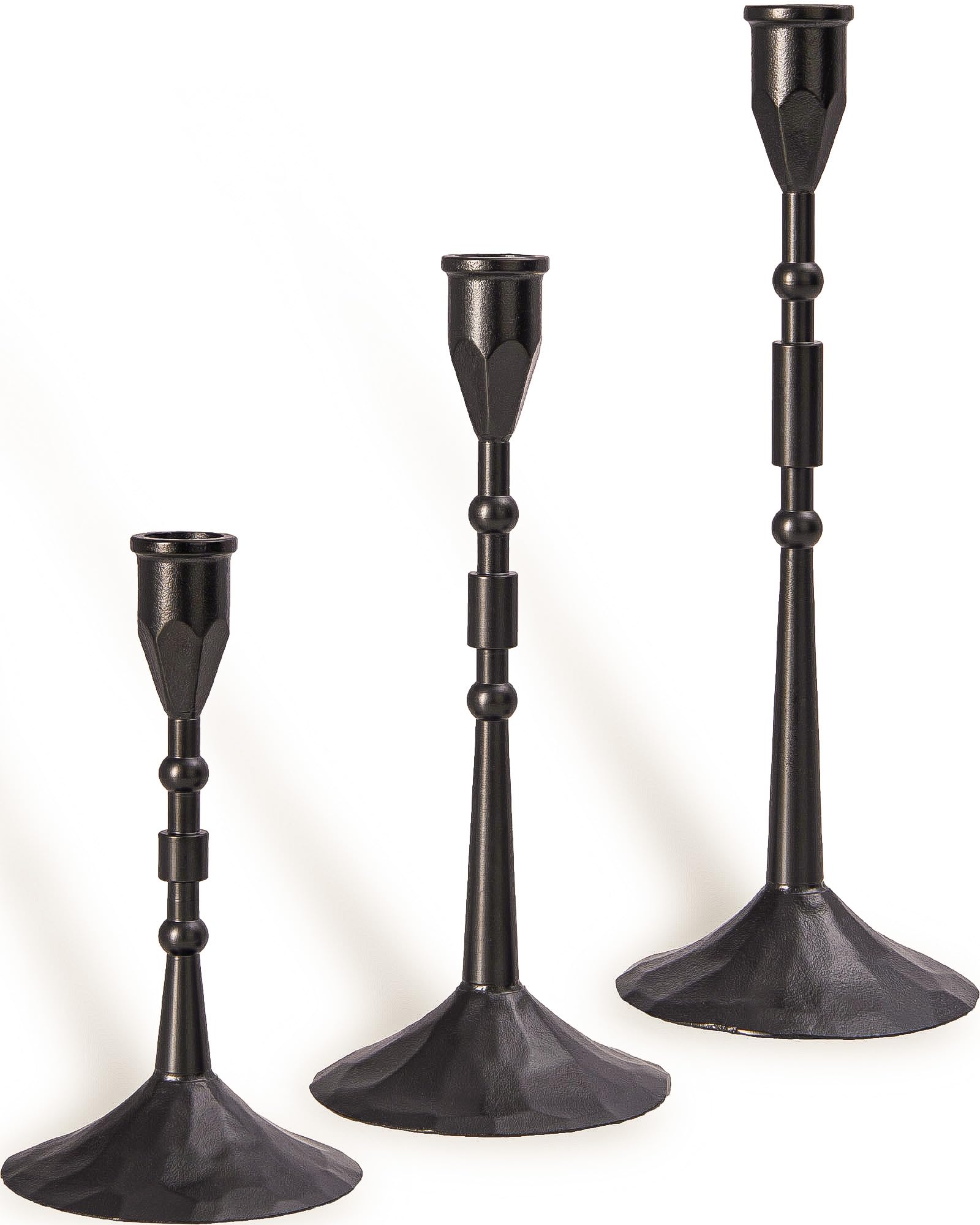 YOUTUOY Handmade Taper Vintage Candle Holders, Set of 3 Candle Sticks Holder Decor, Candlestick Holders (Black)