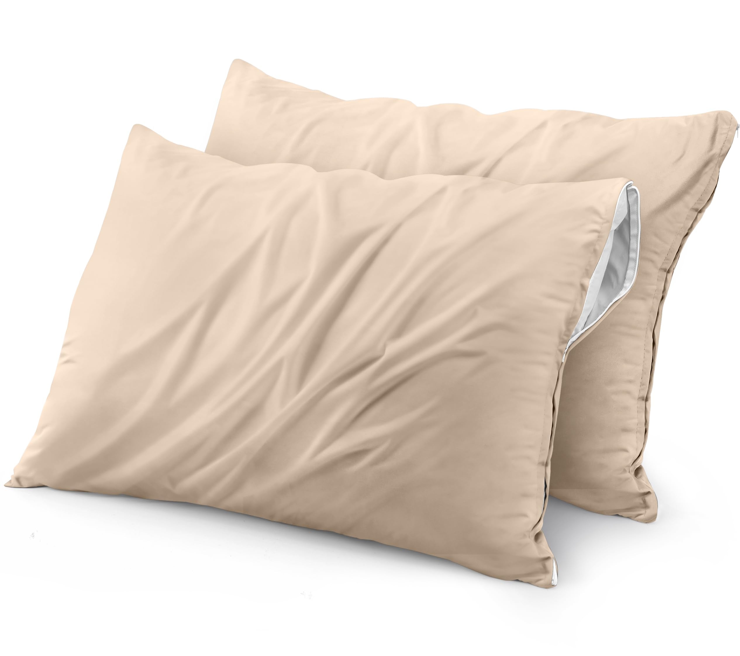 Utopia Bedding Waterproof Pillow Protector Zippered (2 Pack) Standard Beige - Bed Bug Proof Pillow Encasement 20 X 26 Inches