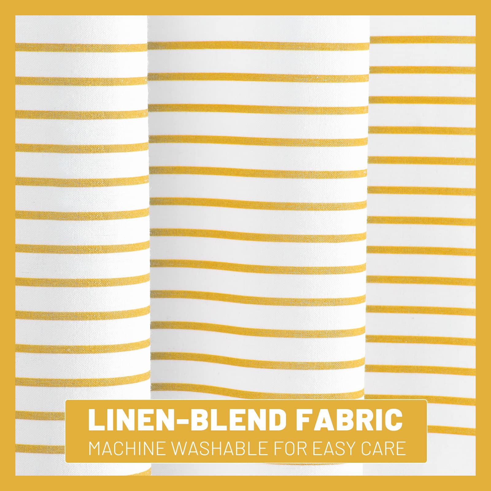 Awellife Boho Yellow Shower Curtain For Bathroom Farmhouse Natural Linen Stripe Tassel Shower Curtain (Yellow, 78' L X 72' W)
