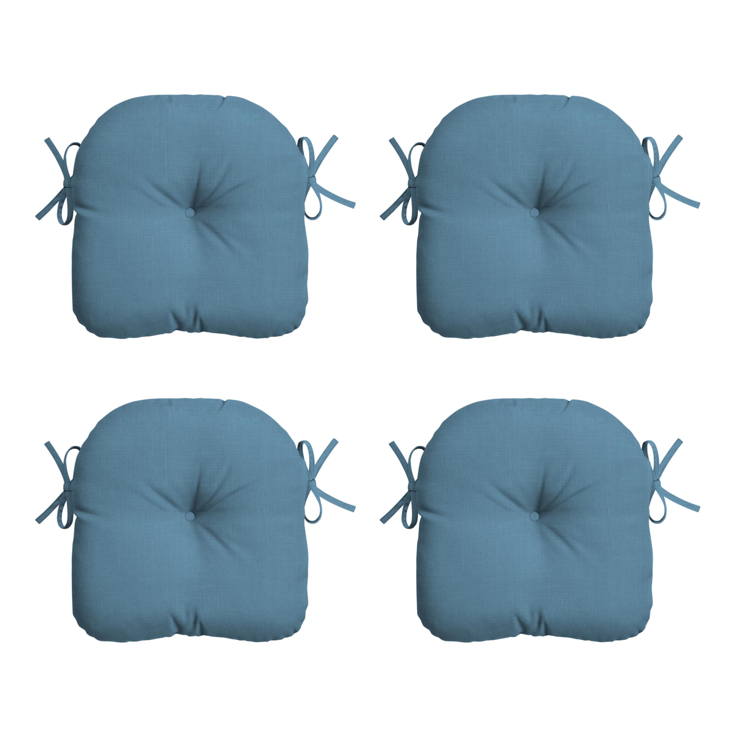 Arden Selections Outdoor Tufted Bistro Seat Cushion, Set Of 4, 14.5 In X 15 In, Rain-Proof, Fade Resistant 15 Inch, French Blue