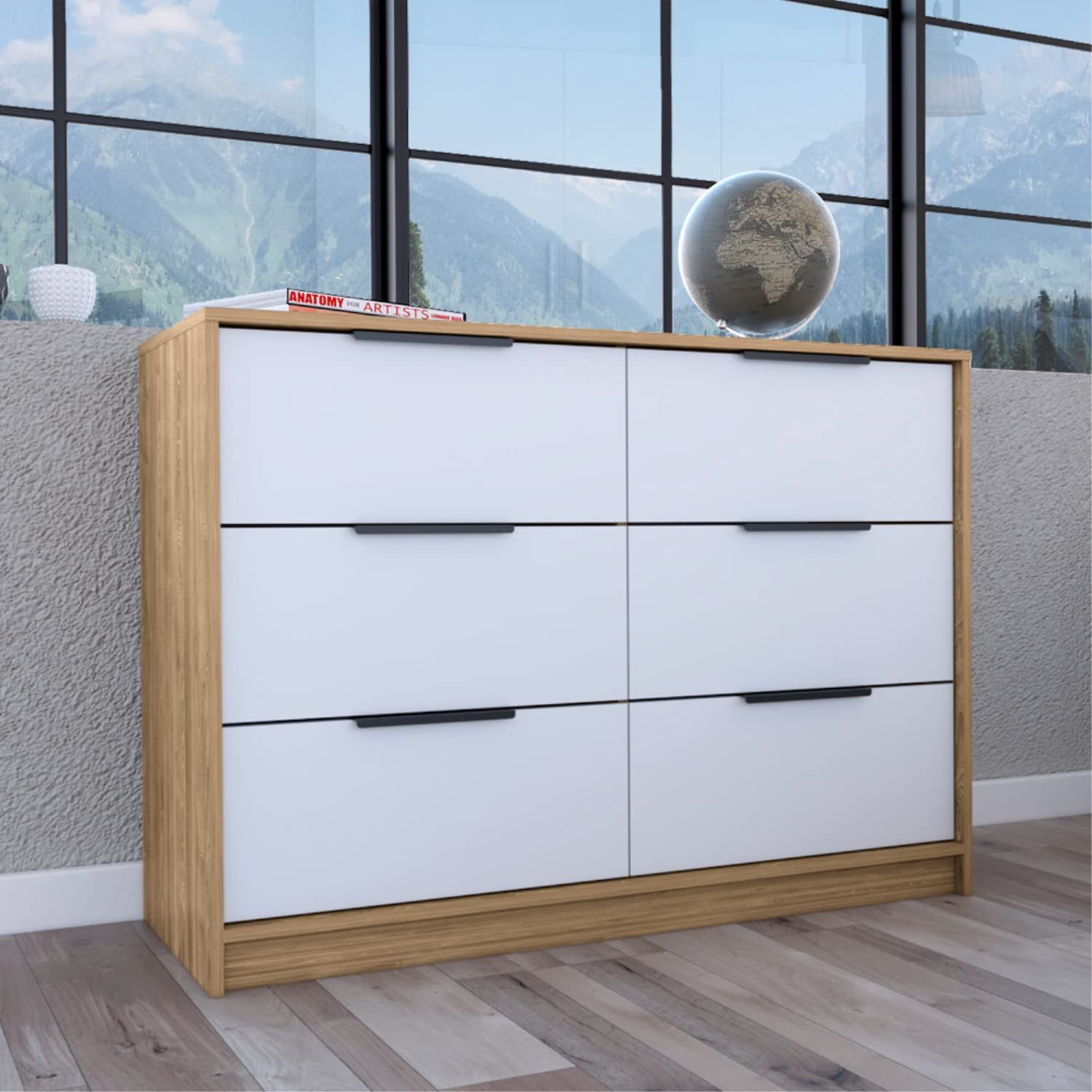 Egeo 5 Drawer Dresser, Vertical Dresser, Pine/White