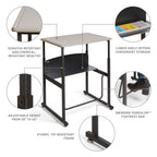 Safco Alphabetter Student Standing Desk, Adjustable Height With Shelf And Swinging Pendulum Foot Rest, 28" W X 20" D, Gray