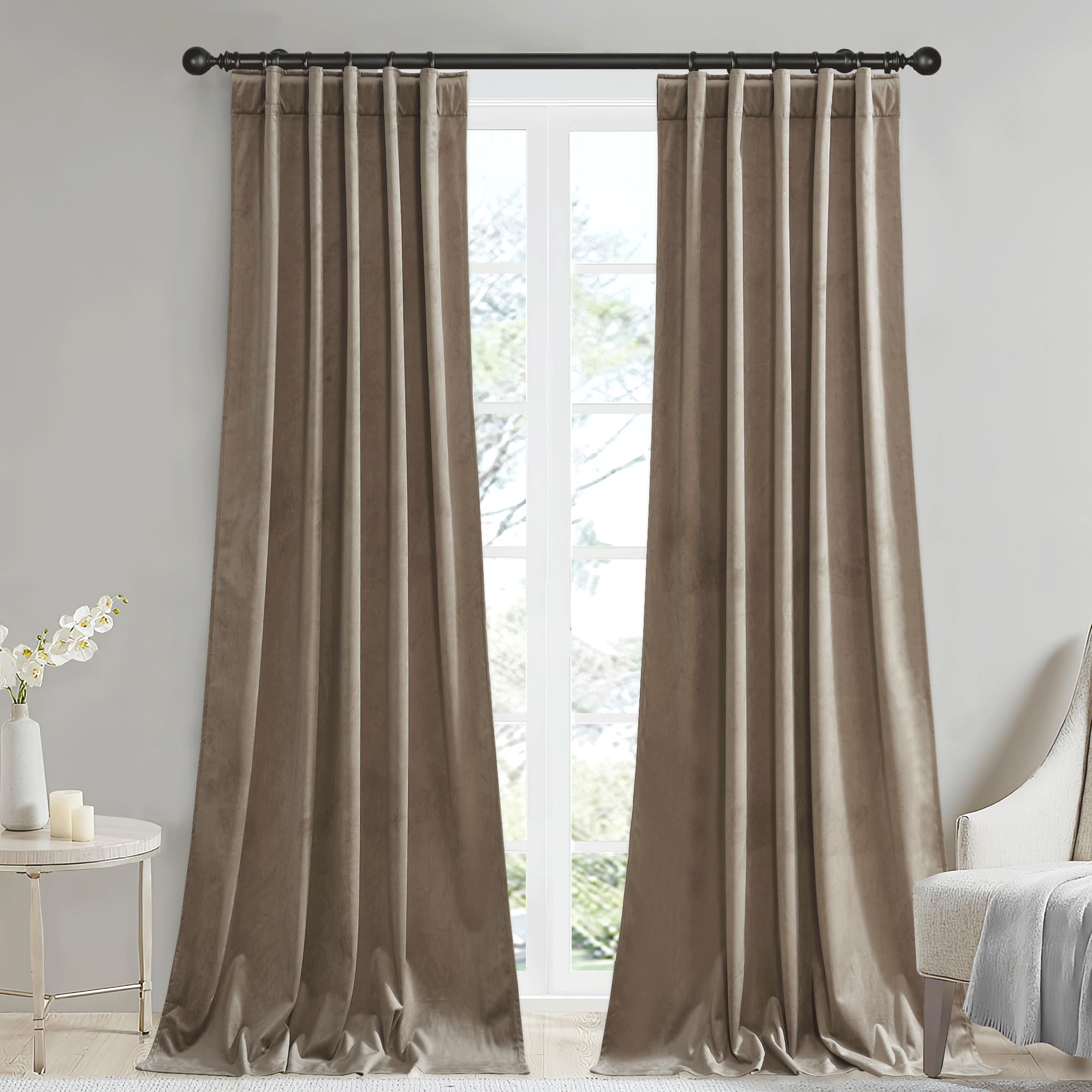 Stangh Super Soft Velvet Curtains Taupe Bedroom Curtains Light Dimming 2 Panels, Solid Back Tab Window Drapes Cold Resistant Sou