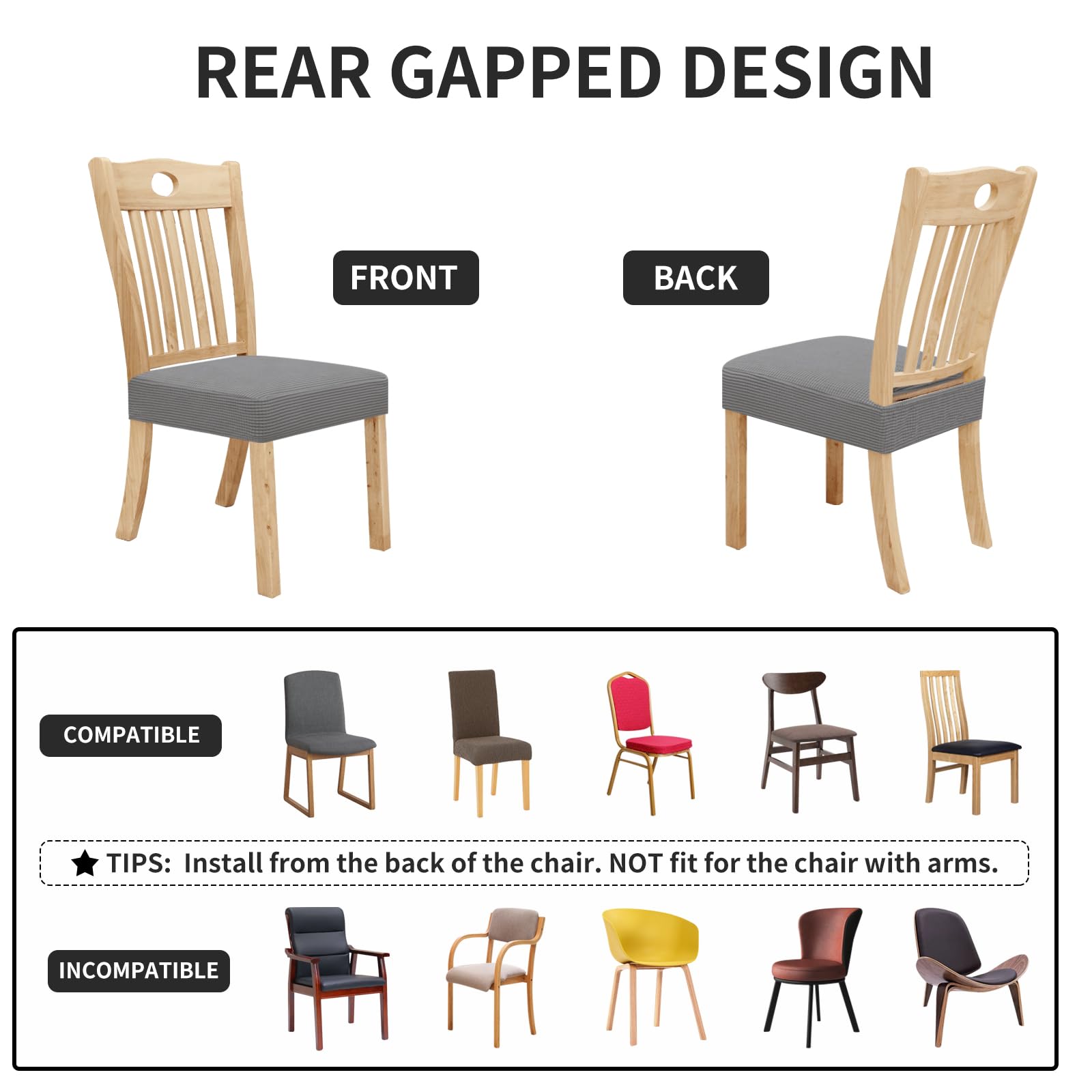 Easy-Going 100% Waterproof Seat Covers For Dining Room Chairs, Stretch Jacquard Chair Seat Slipcovers Removable And Washable Kitchen Dining Chair Covers (Set Of 8, Light Gray)