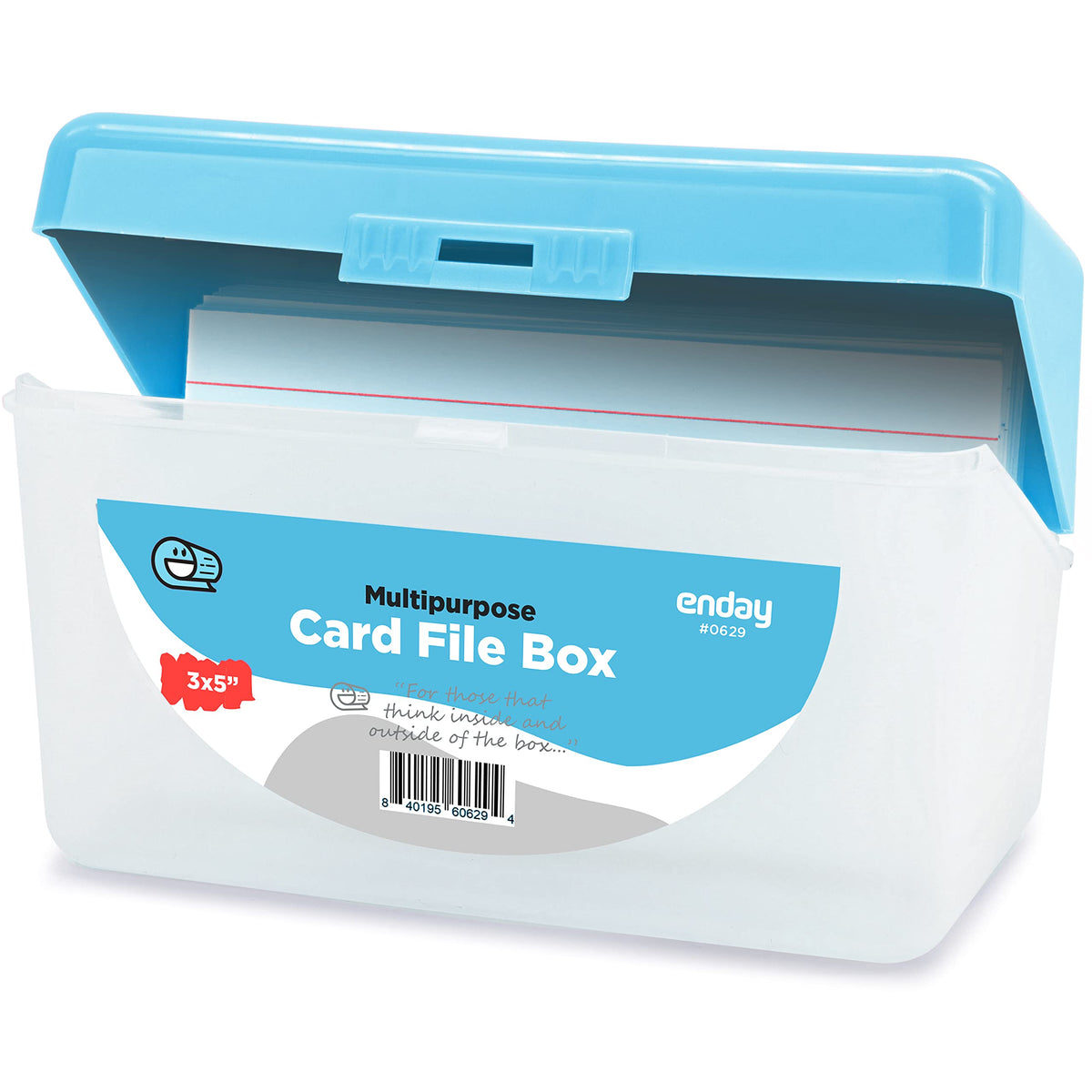 Enday Index Card Holder Blue, 3X5 Note Flash Card Organizer Case, Index Card File W/Flip Top, Notecard Recipe, Holder, Holds 250