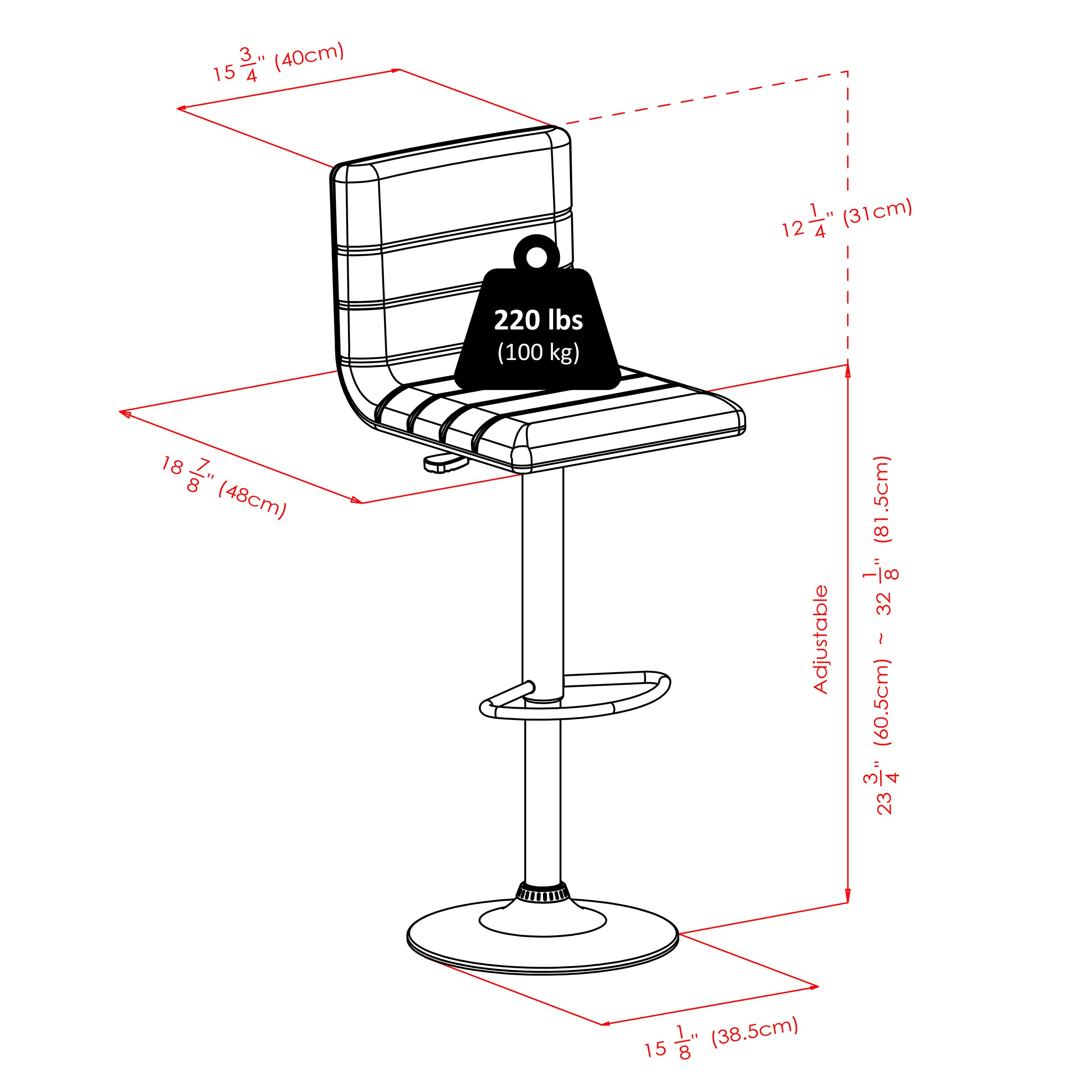 Winsome Holly Triple Stitch Faux Leather Airlift Adjustable Stool, Dark Espresso (93443)