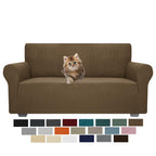 Jiviner High Stretch 1-Piece Jacquard Small Checks Couch Covers For 2 Cushion Couch Anti Slip Love Seat Sofa Covers Loveseat Slipcovers Protector For Kids Pets (Loveseat, Brown)