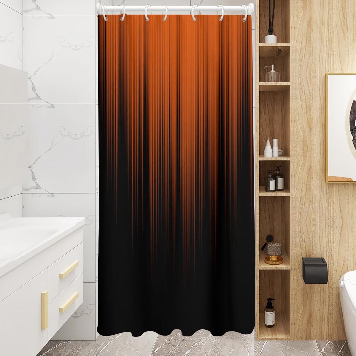 Aatter Orange And Black Shower Curtain Abstract Ombre Terracotta Boho Striped Stall Small Single Walk In Half Size Dorm Standing
