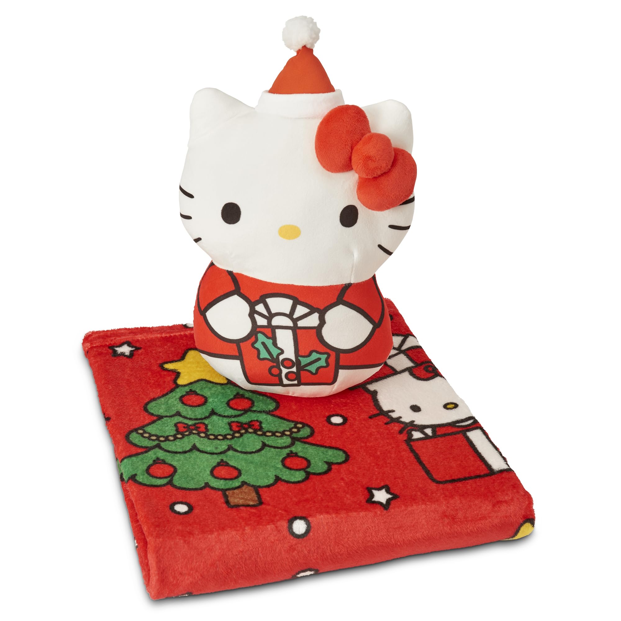 Hello Kitty Santa Sweet Hugger Pillow and Throw Blanket Set - 11 inch Character Plush with 40x50 inch Soft Fleece Blanket - Cozy
