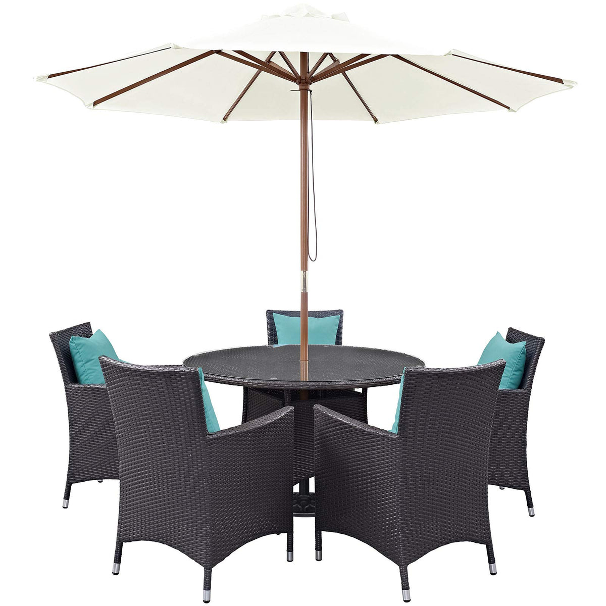 Convene Espresso/Turquoise 7-Piece Patio Dining Set By Modway