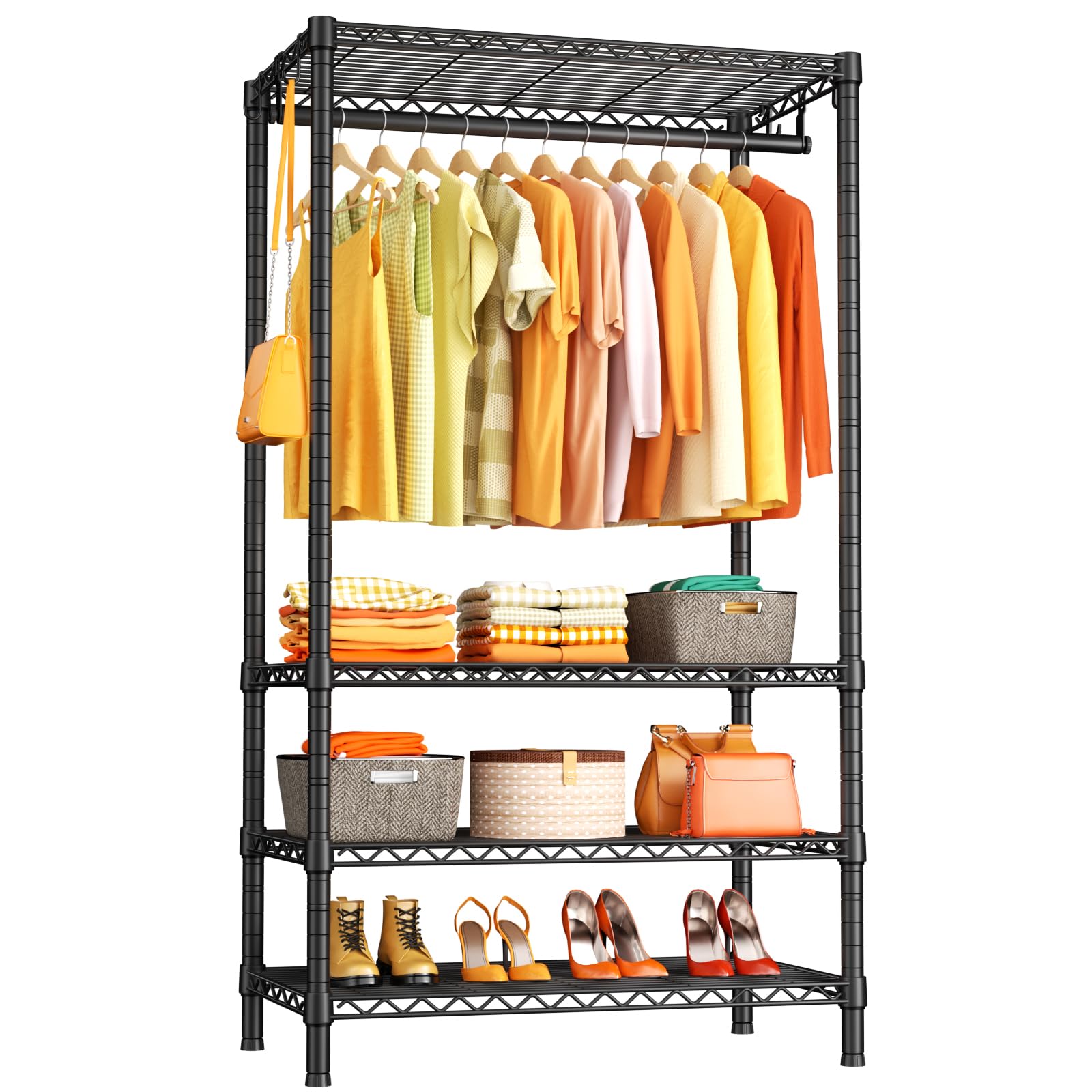 Ulif H4 Portable Closets, 4-Tier Metal Clothes Garment Rack for Bedroom and Cloakroom, Clothing Closet Storage and Organizer War