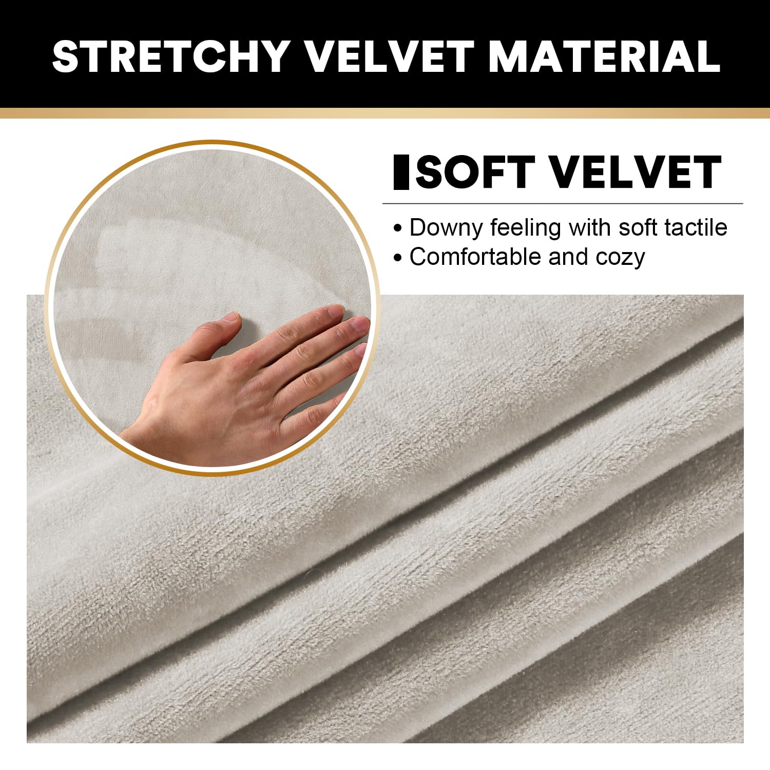 Princedeco Couch Cover Velvet Sofa Cover 4 Pieces Couch Covers For 3 Cushion Couch Sofa Pet Friendly Sofa Covers Washable Couch Covers With Non Slip Elastic Bottom(Large, Oatmeal)