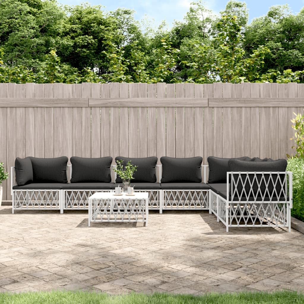 vidaXL 8-Piece Outdoor Patio Lounge Set - White Steel Frame, Durable Woven Fabric Material, Thickly Padded Cushions, Backrest for Extra Comfort and Modular Design
