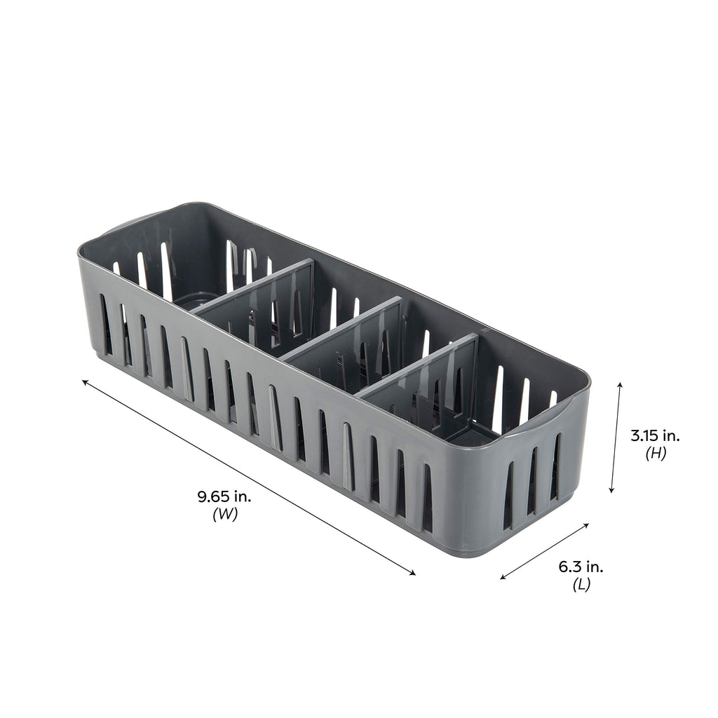 Simplify 4 Compartment Stackable Bin With Adjustable Dividers | Drawer Organizer | Storage Basket | Good For Office | Desk Suppl