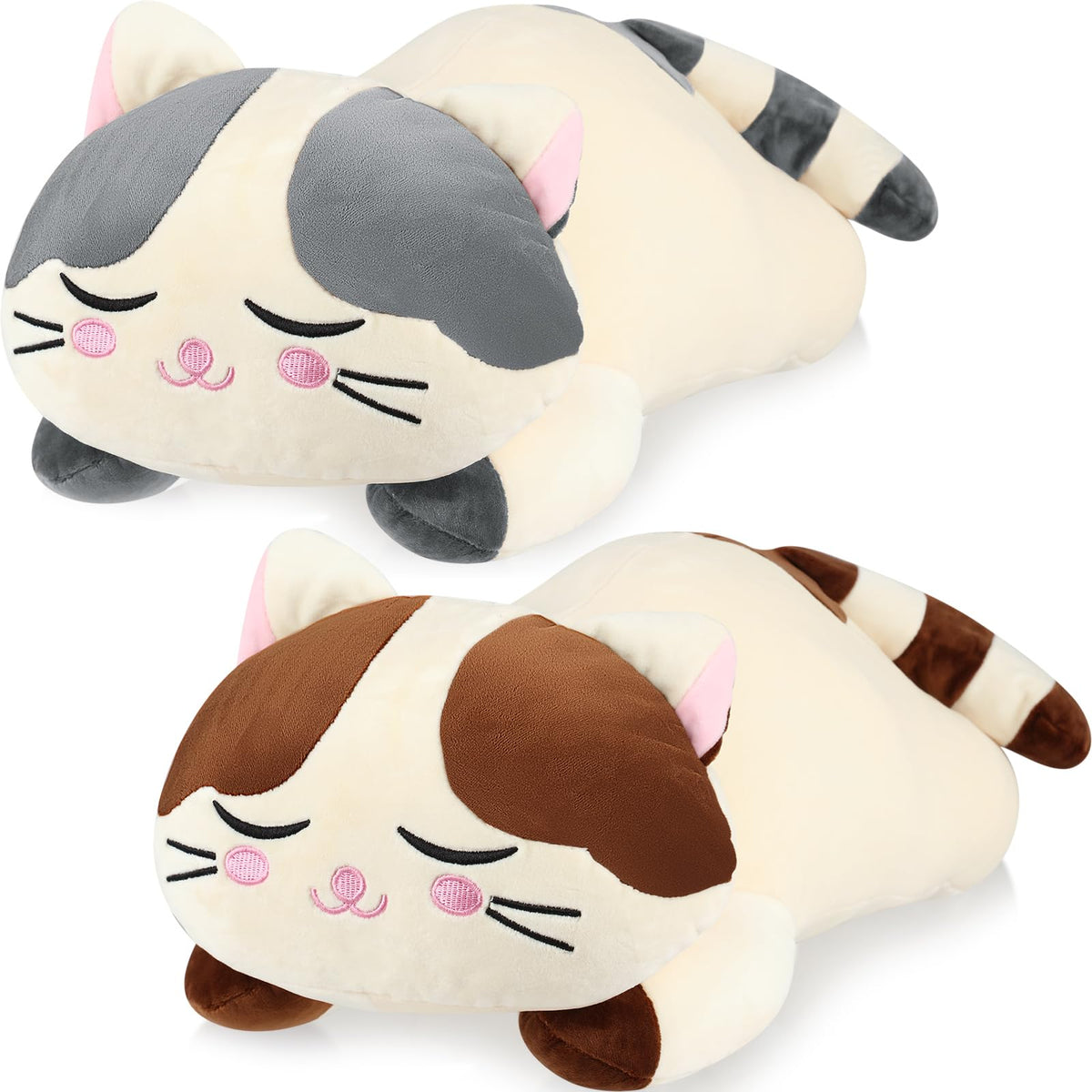 Jexine 2 Pcs 23.6' Cat Plush Pillow, Cat Plush Hugging Pillow Large Kitty Kitten Plushies For Girls Soft Cat Pillow Cute Cat St