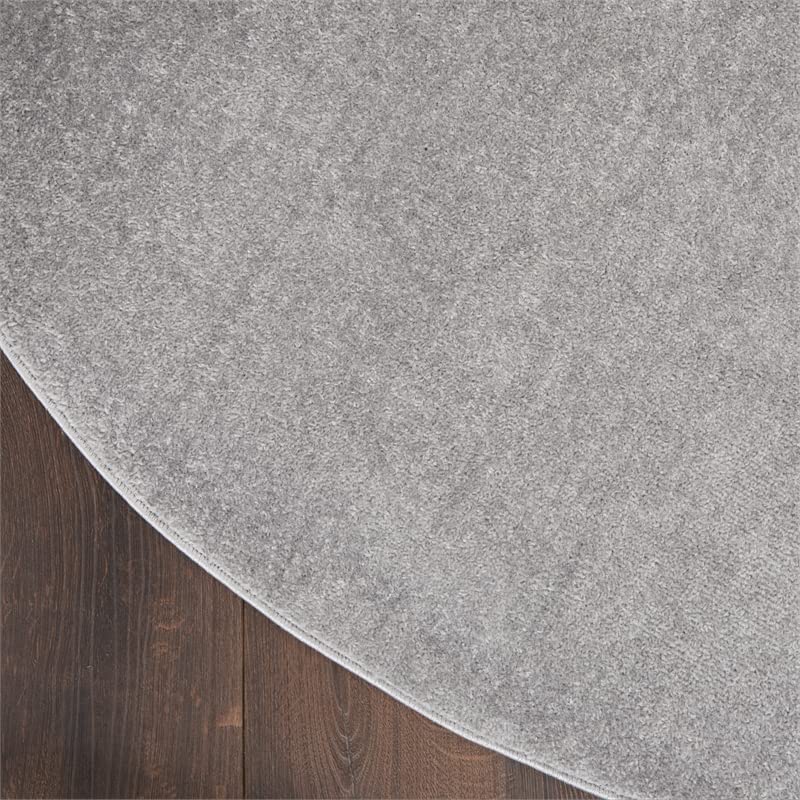 Nourison Essentials Indoor/Outdoor Silver Grey 10' X Round Area Rug, Easy Cleaning, Non Shedding, Bed Room, Living Room, Dining Room, Backyard, Deck, Patio (10 Round)