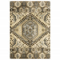 HomeRoots Polypropylene 8’ x 11’ Tan and Gold Central Medallion Indoor Area Rug