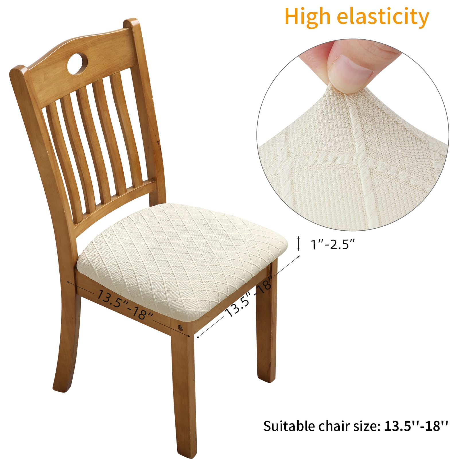 Fuloon Stretch Jacquard Chair Seat Covers Set Of 2, Removable Washable Dining Chair Covers Anti-Dust Dining Room Chair Covers Seat Cushion Slipcovers (2, Beige)