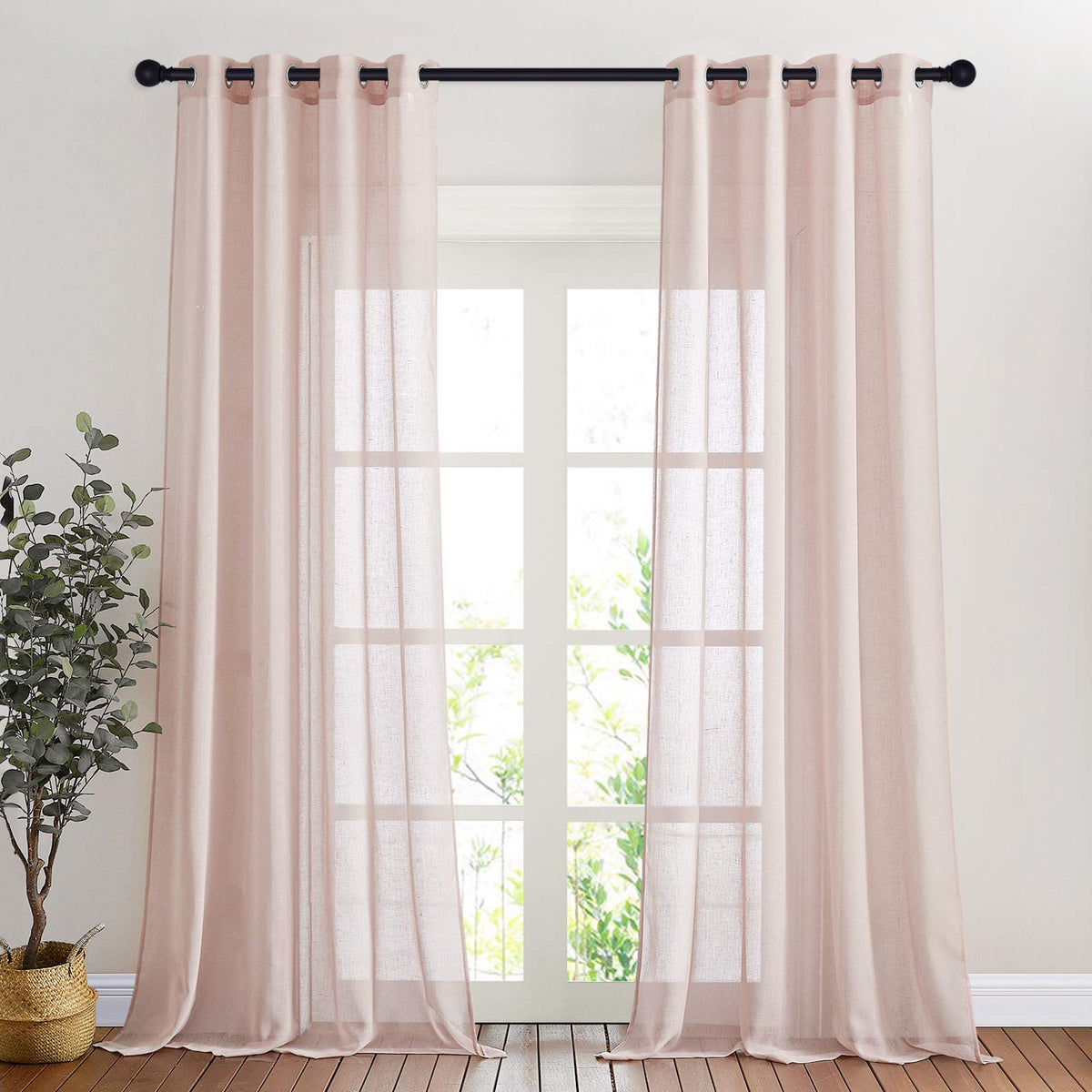 Nicetown Pink Curtains Linen Sheer Textured, Grommet Semi Sheer Linen Weave Window Drapes Privacy With Light Filtering For Girls