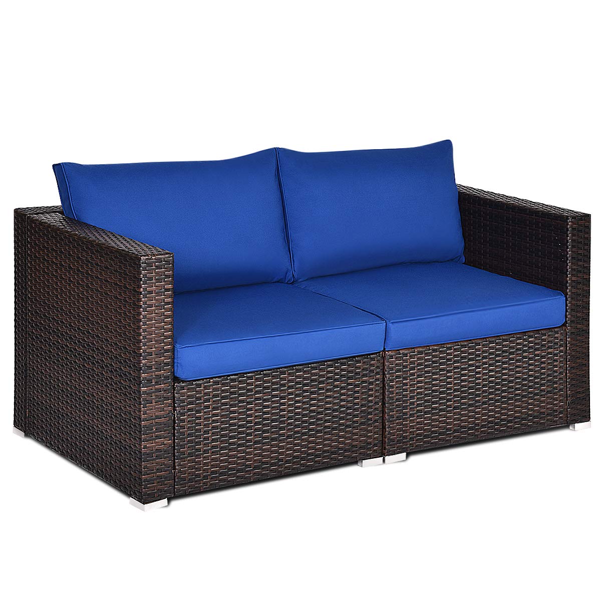 Tangkula Wicker Loveseat 2 Piece, Patio Furniture Couch with Removable Cushions, Rattan Loveseat Sofa for Balcony, Deck, Garden 