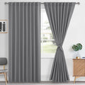 Hiasan Grey Blackout Curtains 2 Panels for Bedroom, Back Tab & Rod Pocket Gray Curtains 96 inch Long Sewn with Tiebacks, Room Da