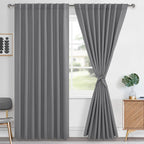 Hiasan Grey Blackout Curtains 2 Panels for Bedroom, Back Tab & Rod Pocket Gray Curtains 96 inch Long Sewn with Tiebacks, Room Da