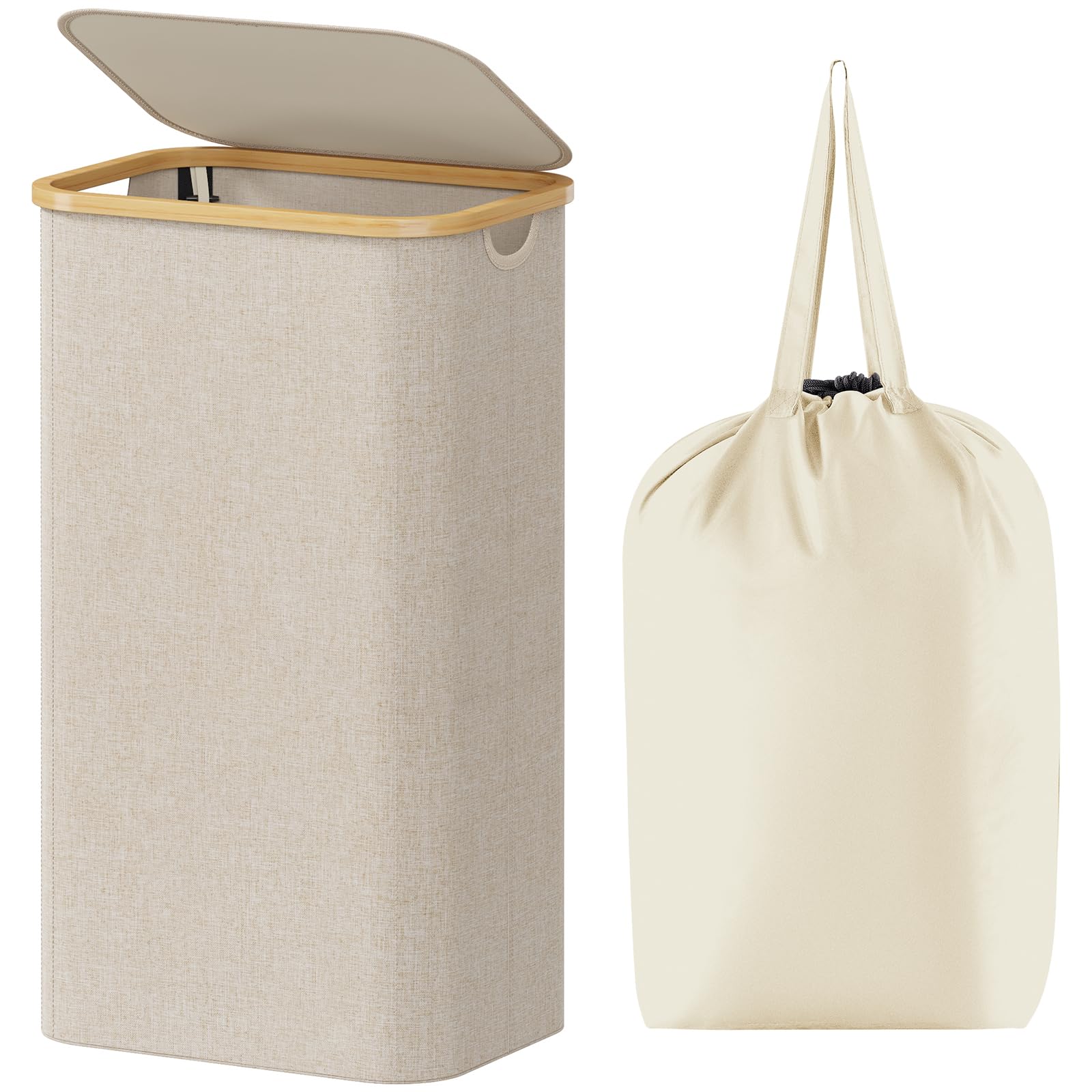 Lifewit 100L Laundry Basket with Lid, Clothes Hampers for Laundry with Bamboo Handles and A Removable Laundry Bag, Large Foldabl