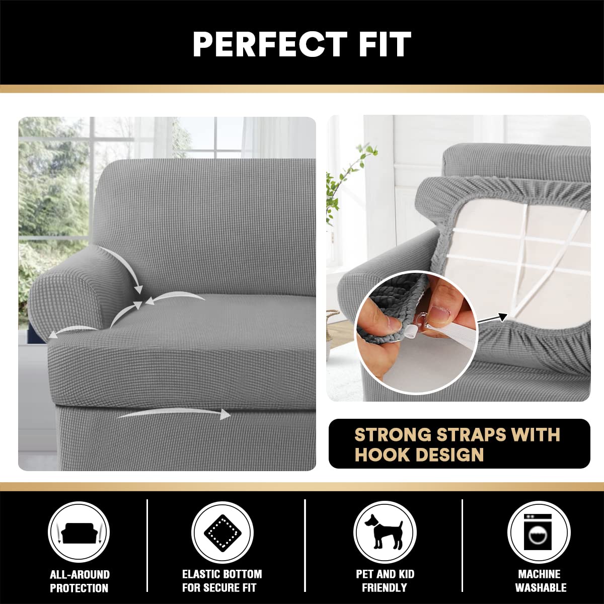 Princedeco T Cushion Sofa Slipcover 3 Pieces Sofa Covers For T Cushion Sofa Soft Couch Cover Sofa Slip Covers Furniture Covers W