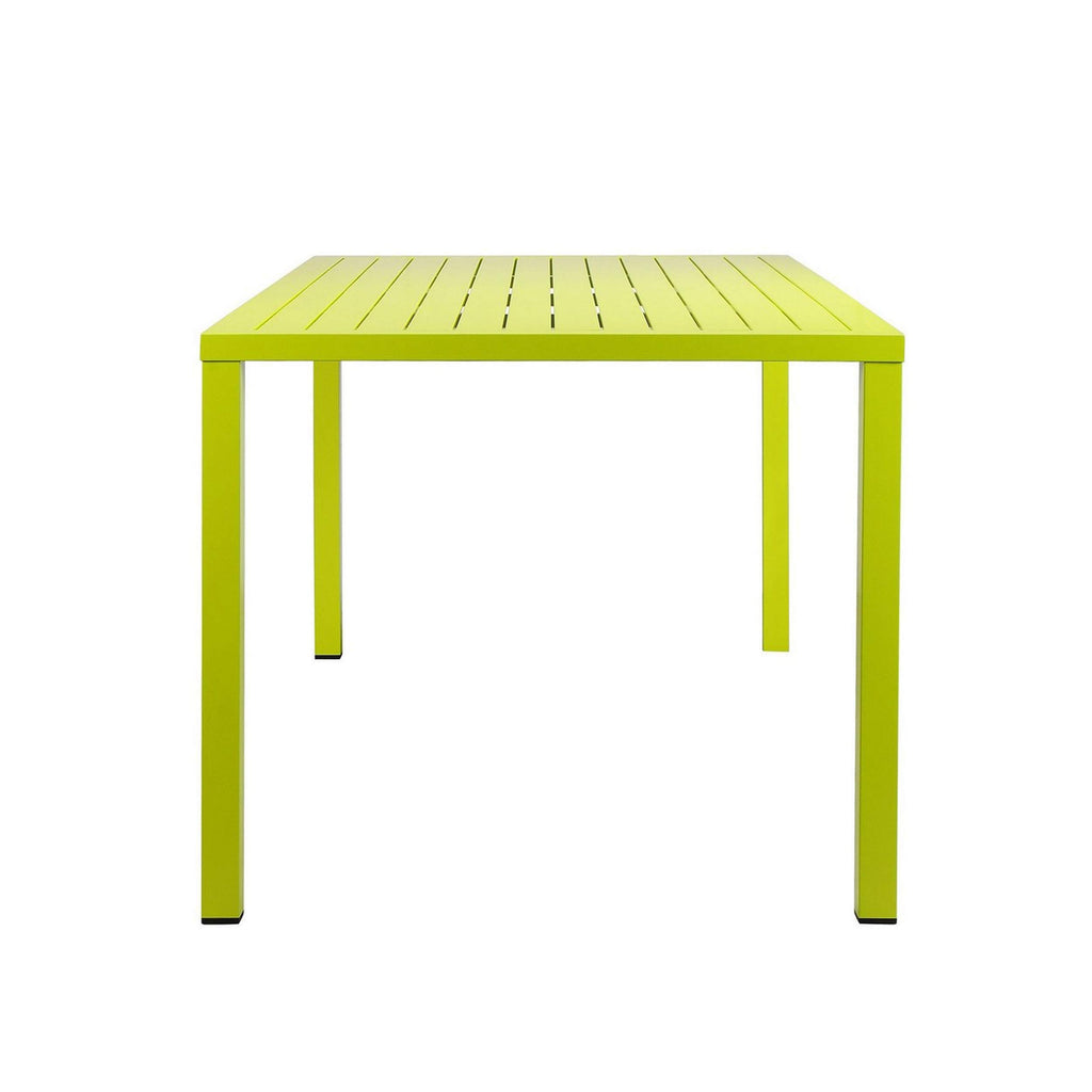 Benjara BM223165 Slatted Top Metal Dining Table with Straight Legs, Green