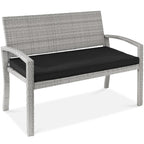 Best Choice Products Outdoor Bench 2-Person Wicker Garden Patio Benches Seating Furniture For Backyard, Porch W/Seat Cushion, 700Lb Capacity - Gray/Black