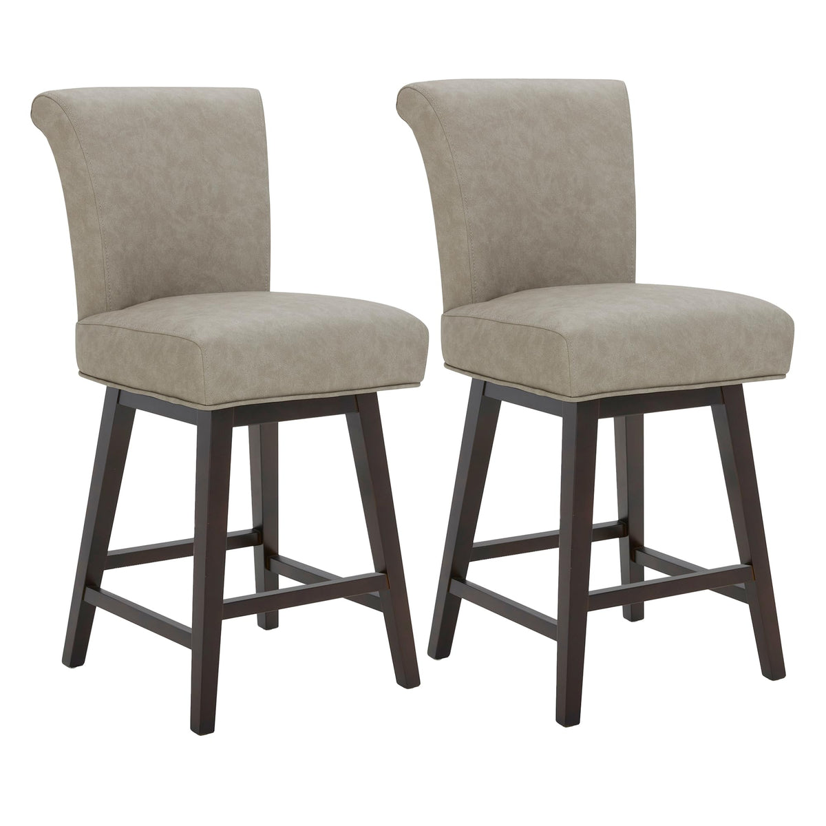 Chita 26 Inch Counter Height Swivel Bar Stools Set Of 2, Fsc Certified Modern Upholstered Faux Leather Swivel Barstool Chair With Back, Stone Grey