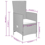 vidaXL 3-Piece Patio Dining Set – Beige Rattan Reclining Chairs with Cushions & Glass Table for Garden/Outdoor Lounge