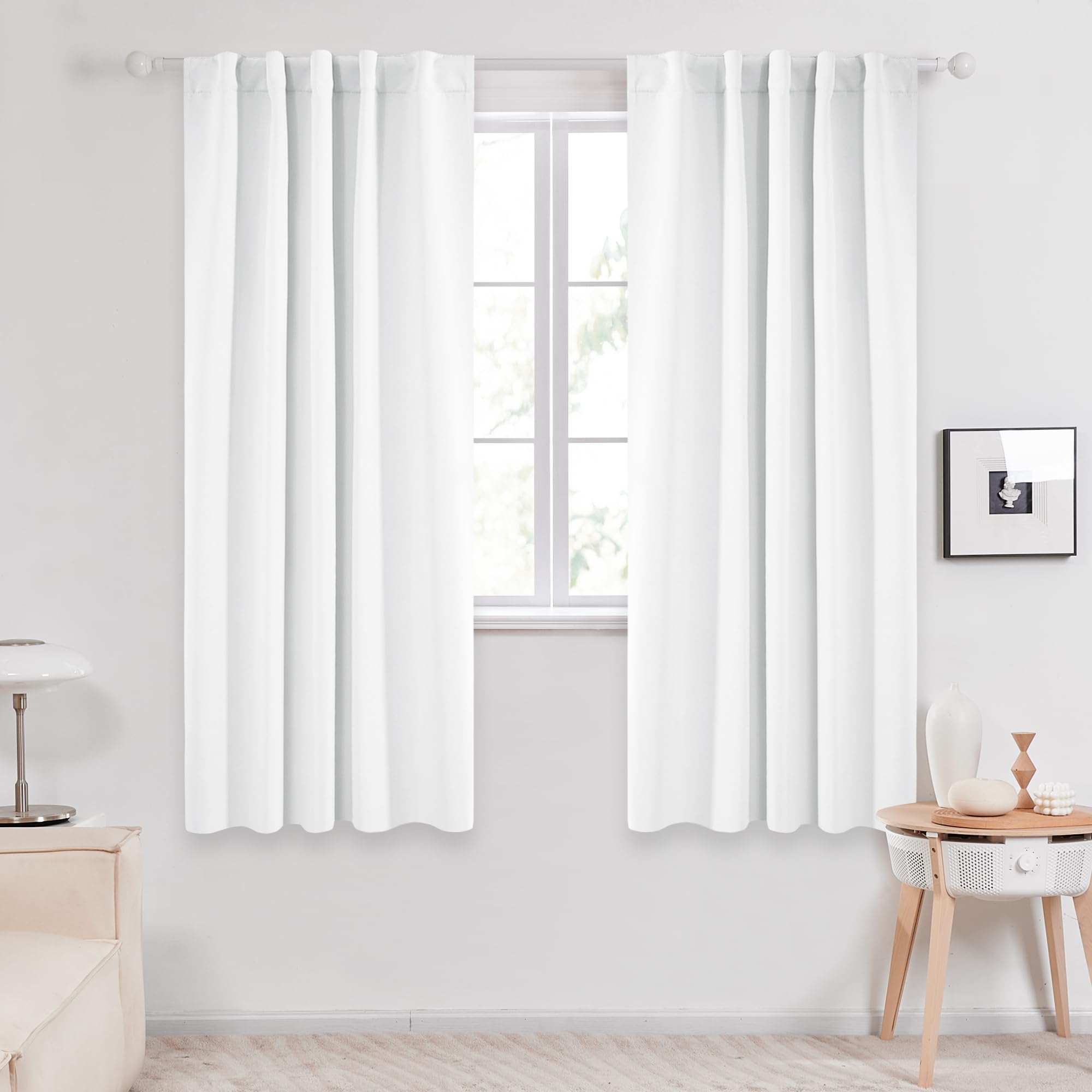 Deconovo Semi 50% Light Blocking Pure White Curtains - Solid Back Tab And Rod Pocket Room Darkening Curtains For Kids' Bedroom,