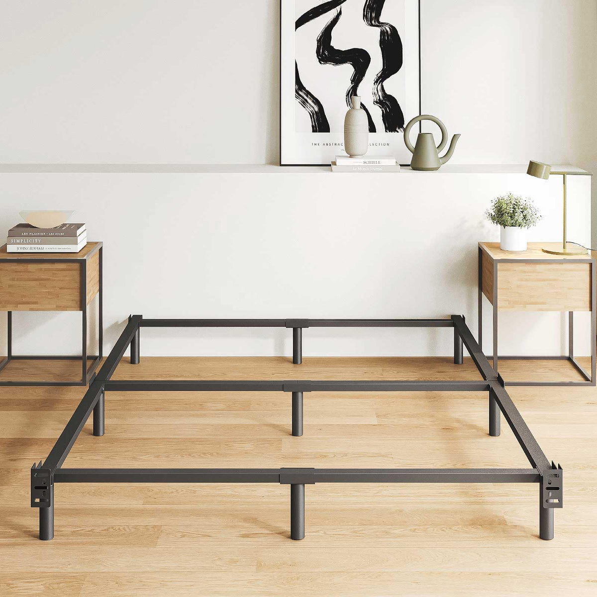 Bedsnus 7 Inch Metal Bed Frame Queen Size, Compatible With Most Brand Box Spring Or Mattress, 9-Leg Support Bed Base, Headboard
