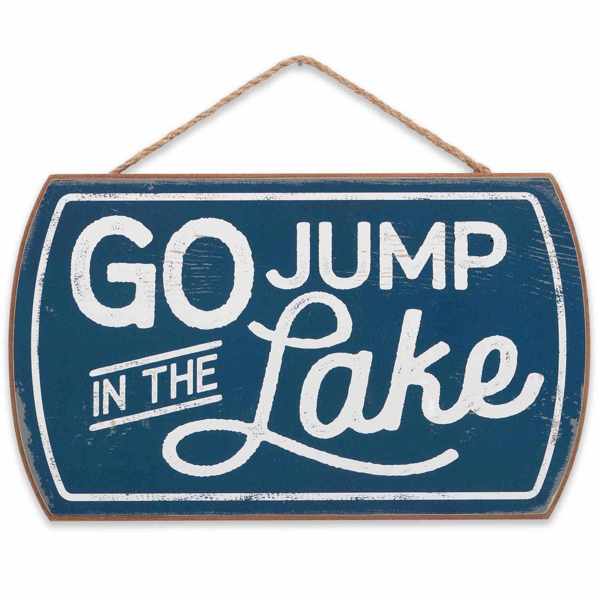 Go Jump in the Lake Hanging Wood Wall Decor - Fun Vintage Sign for Cabin or Lake House