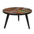 The Urban Port 17-Inch Industrial Side Table, Reclaimed Wood, Round Multi Tone Top, Iron Trim, Brown and Black