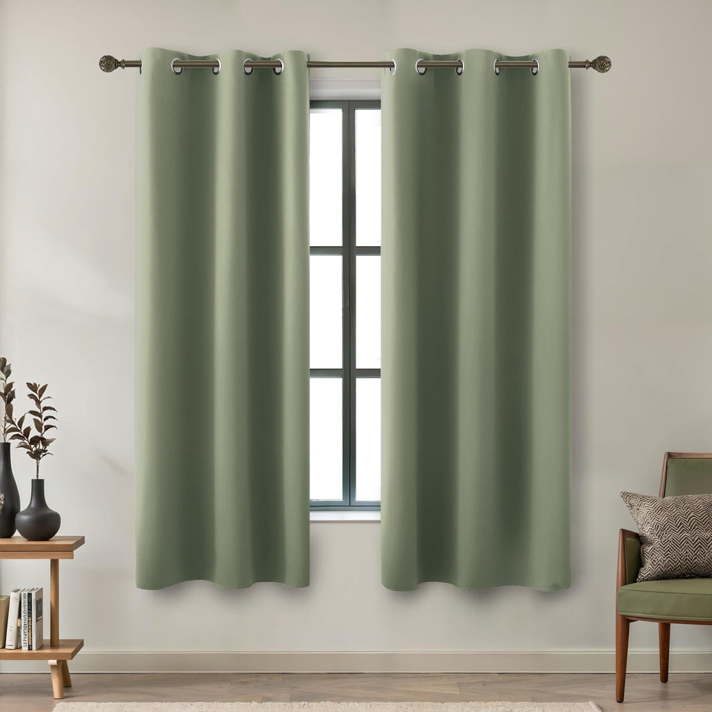 Dark Sage Green Blackout Curtains 63 Inch Length For Bedroom 2 Panels Set Grommet Room Darkening Insulated Thermal Drapes Window Treatment Curtain Panels For Living Room Boho Decor,42X63 In Long