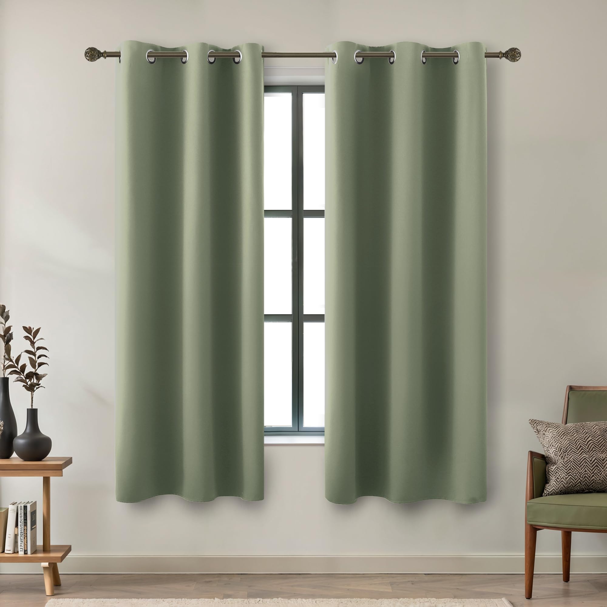 Dark Sage Green Blackout Curtains 63 Inch Length For Bedroom 2 Panels Set Grommet Room Darkening Insulated Thermal Drapes Window Treatment Curtain Panels For Living Room Boho Decor,42X63 In Long